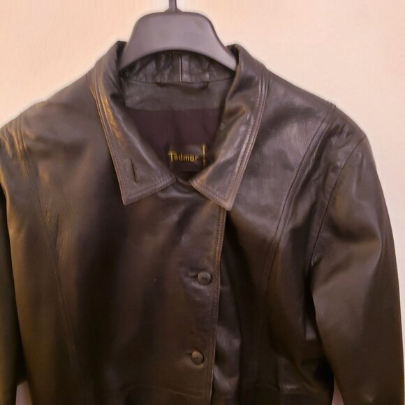 Tadmor Vintage Black Leather Button Front Cropped Jacket Made in Israel Size 40 - Picture 3 of 15